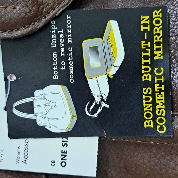 Apostrophe Brown Bonus Built In Cosmetic/Mirror Area Bag. NWT - Picture 2 of 9